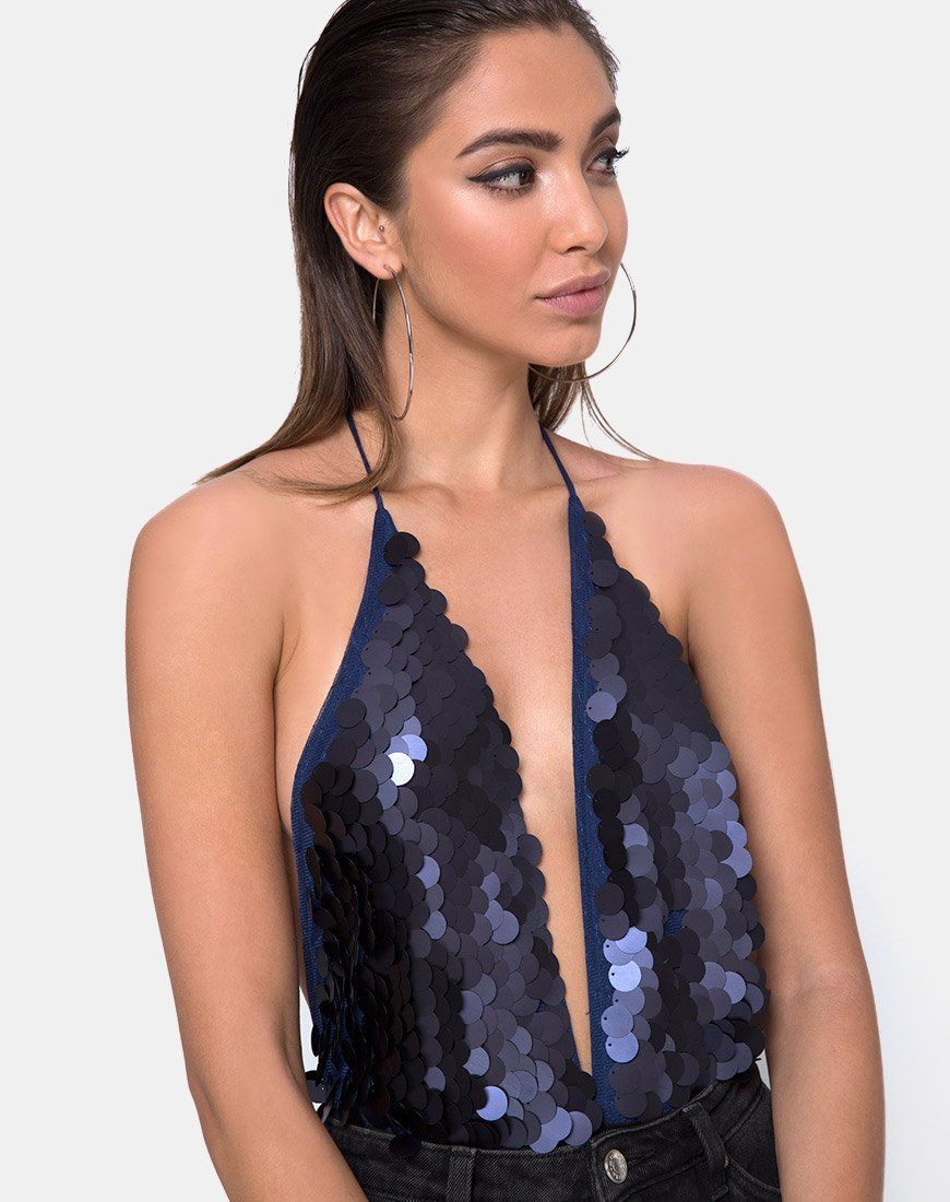 Ariel Bodice in Fishcale Dis Sequin Midnight sold by Motel Rocks product image thumbnail 2