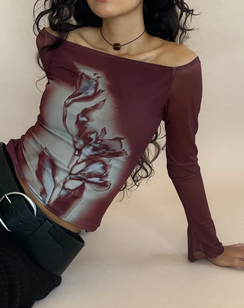 Lutana Bardot Top in Lumen Mesh Brown sold by Motel Rocks product image thumbnail 2