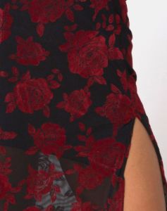 Saika Midi Skirt in Romantic Red Rose Flock sold by Motel Rocks