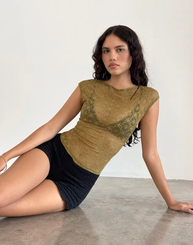 Nova Top in Textured Moss Green sold by Motel Rocks