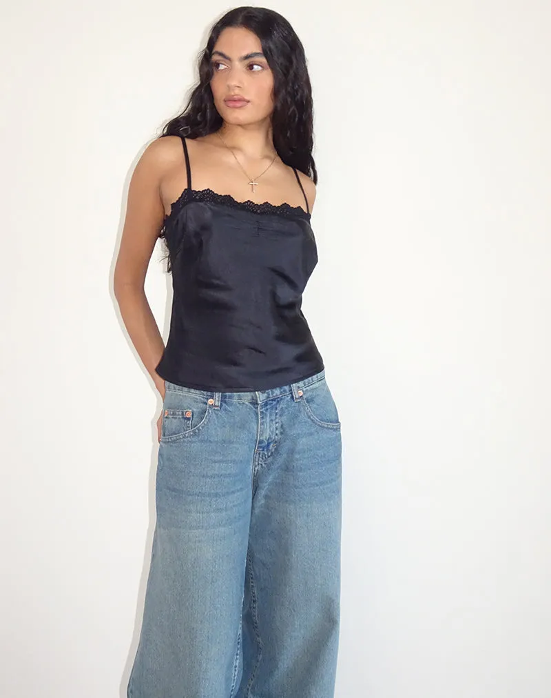 Kira Top in Satin Black with Black Lace sold by Motel Rocks product image thumbnail 5