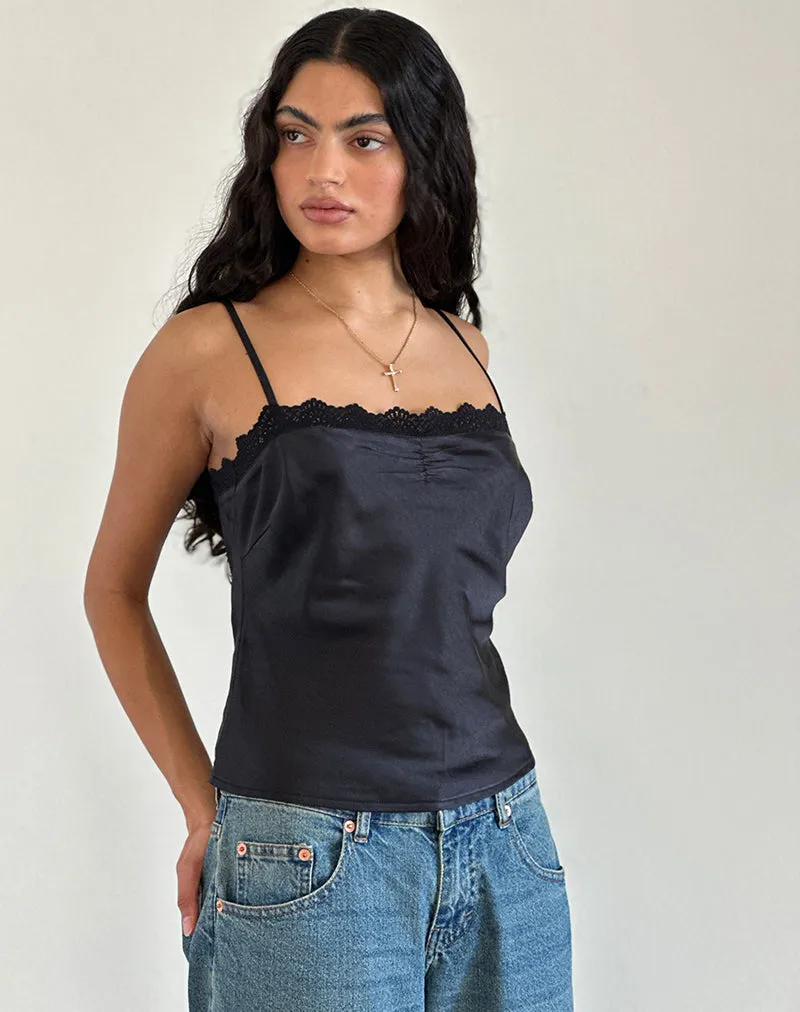 Kira Top in Satin Black with Black Lace sold by Motel Rocks product image thumbnail 2