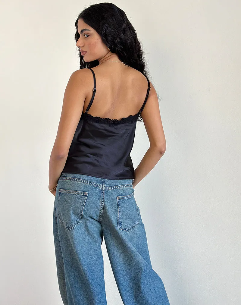Kira Top in Satin Black with Black Lace sold by Motel Rocks product image thumbnail 3