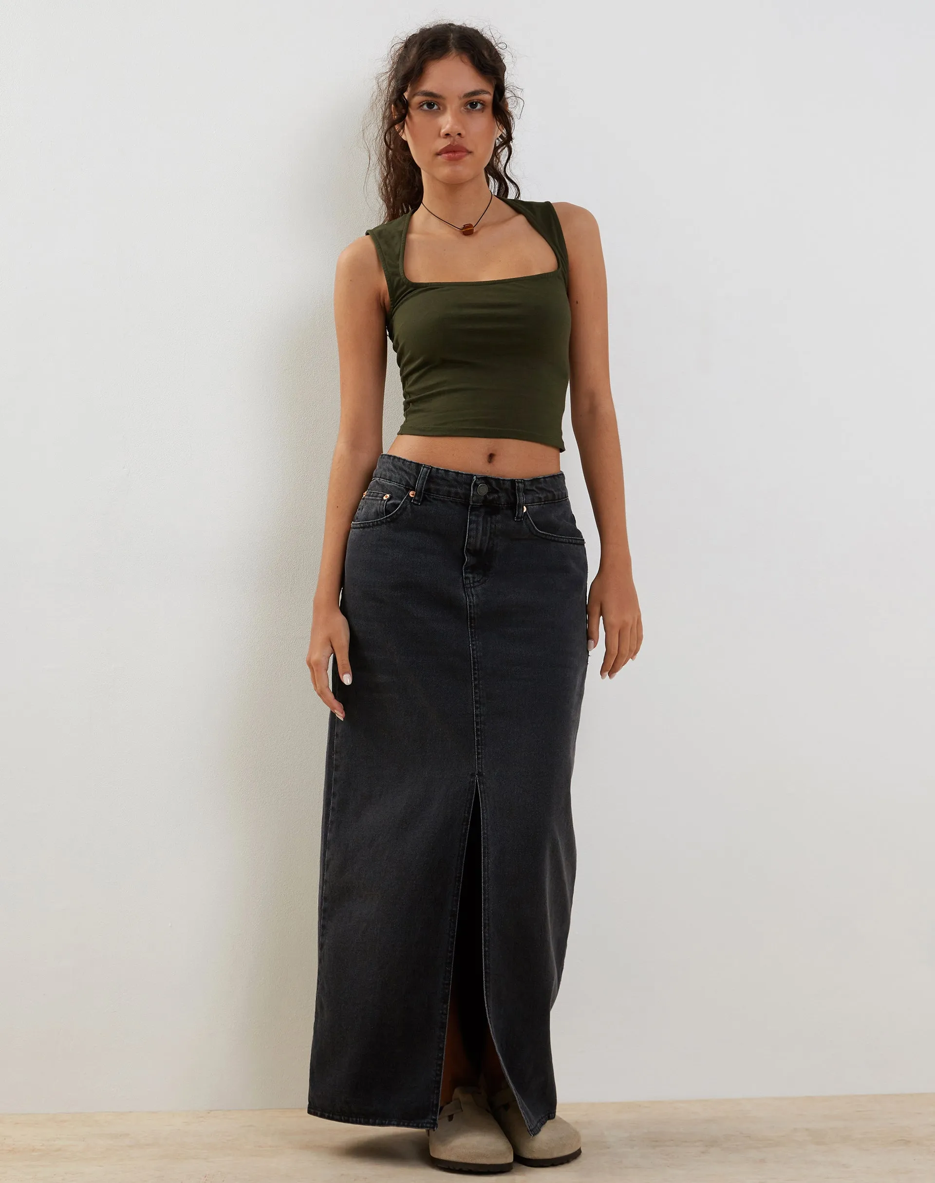 Jinsu Crop Top in Lycra Olive sold by Motel Rocks product image thumbnail 2