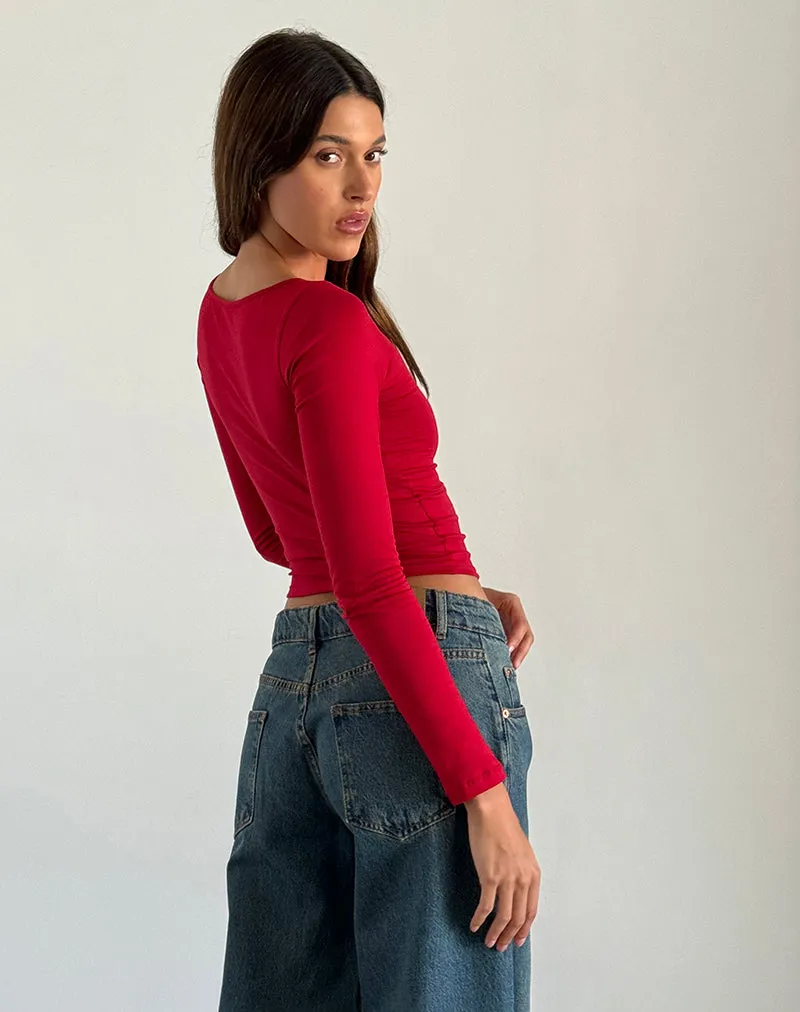 Amabon Long Sleeve Top in Adrenaline Red with Black Star sold by Motel Rocks product image thumbnail 4