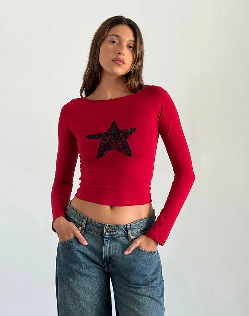 Amabon Long Sleeve Top in Adrenaline Red with Black Star sold by Motel Rocks product image thumbnail 2