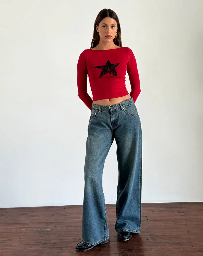 Amabon Long Sleeve Top in Adrenaline Red with Black Star sold by Motel Rocks product image thumbnail 5