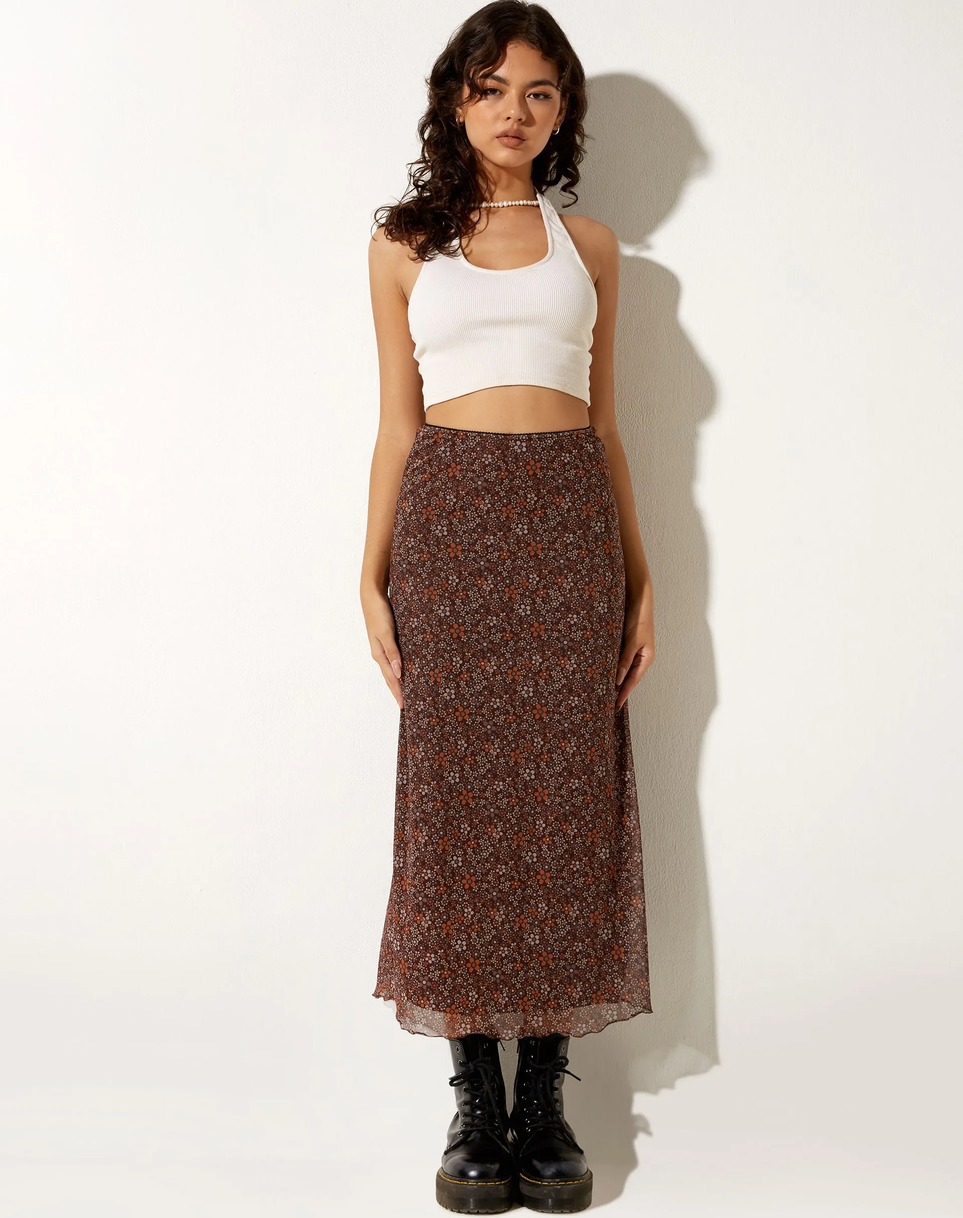 Rindu Midi Skirt in Flower Garden Brown sold by Motel Rocks product image thumbnail 4