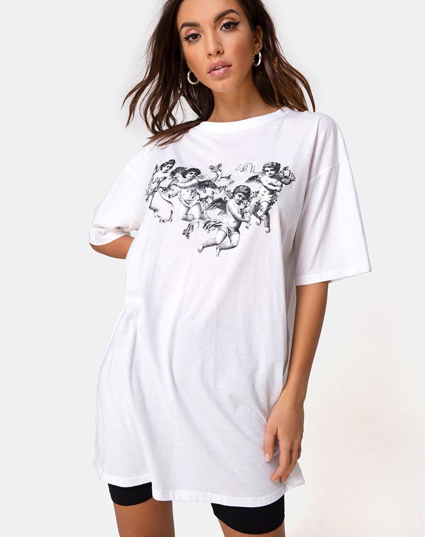 Sunny Kiss Tee in White with Cherub sold by Motel Rocks