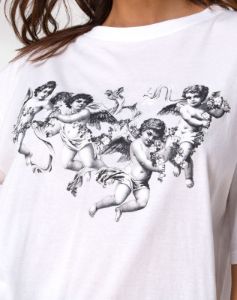 Sunny Kiss Tee in White with Cherub sold by Motel Rocks
