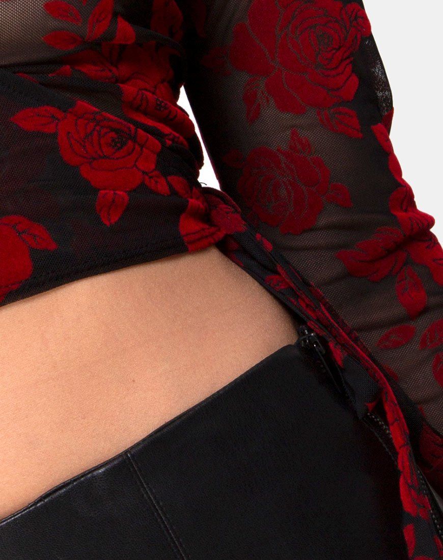 Kayak Wrap Top in Romantic Red Rose Flock sold by Motel Rocks product image thumbnail 5