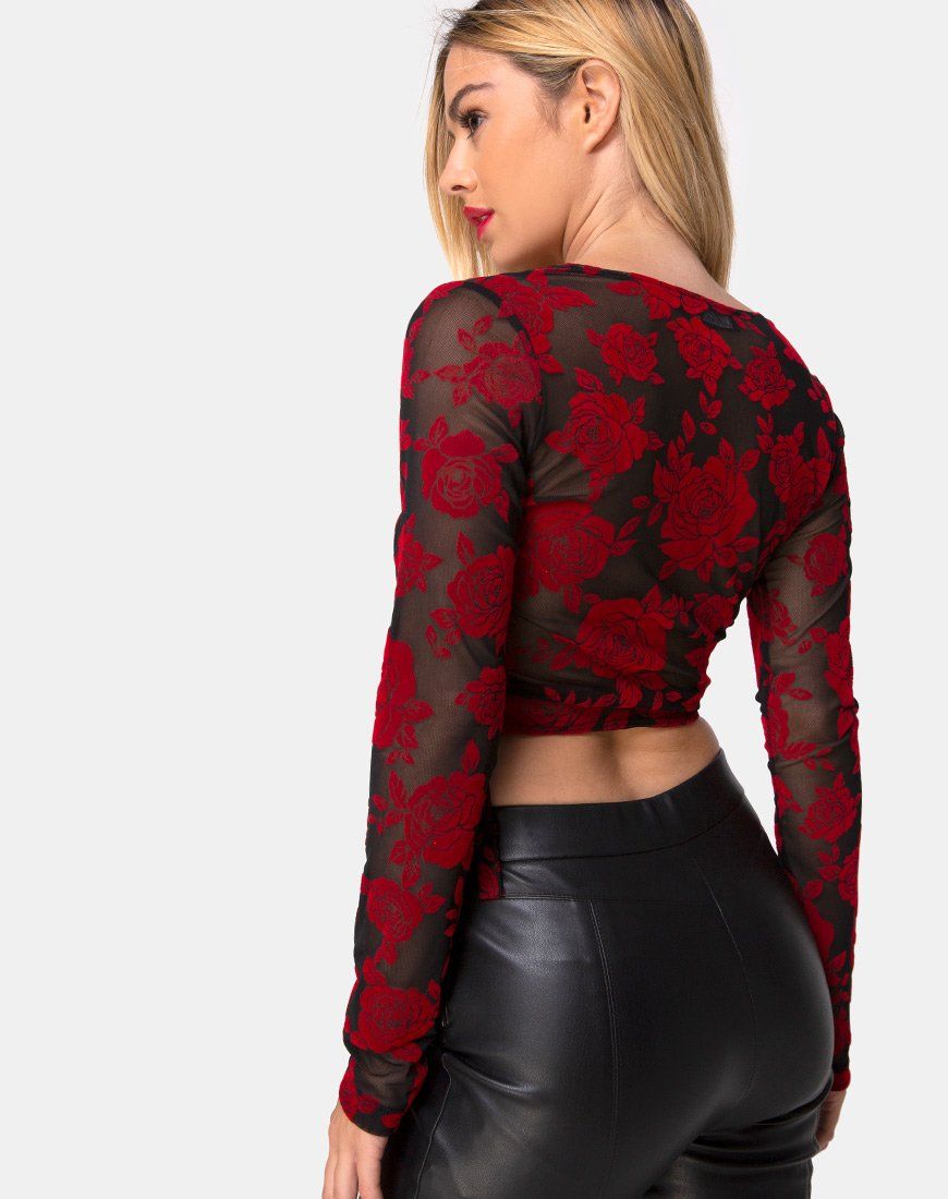 Kayak Wrap Top in Romantic Red Rose Flock sold by Motel Rocks product image thumbnail 2