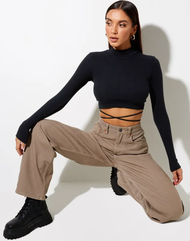 Jorja Crop Top in Rib Black sold by Motel Rocks