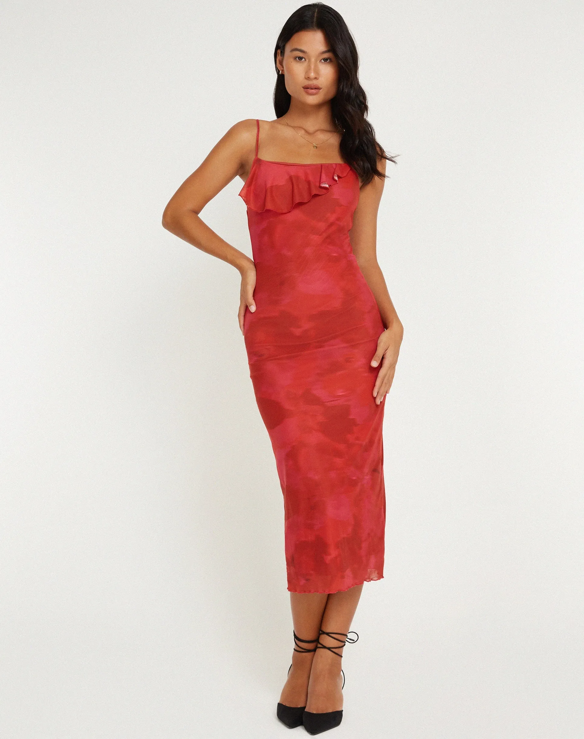Kilia Midi Dress in Watercolour Floral Red sold by Motel Rocks product image thumbnail 5