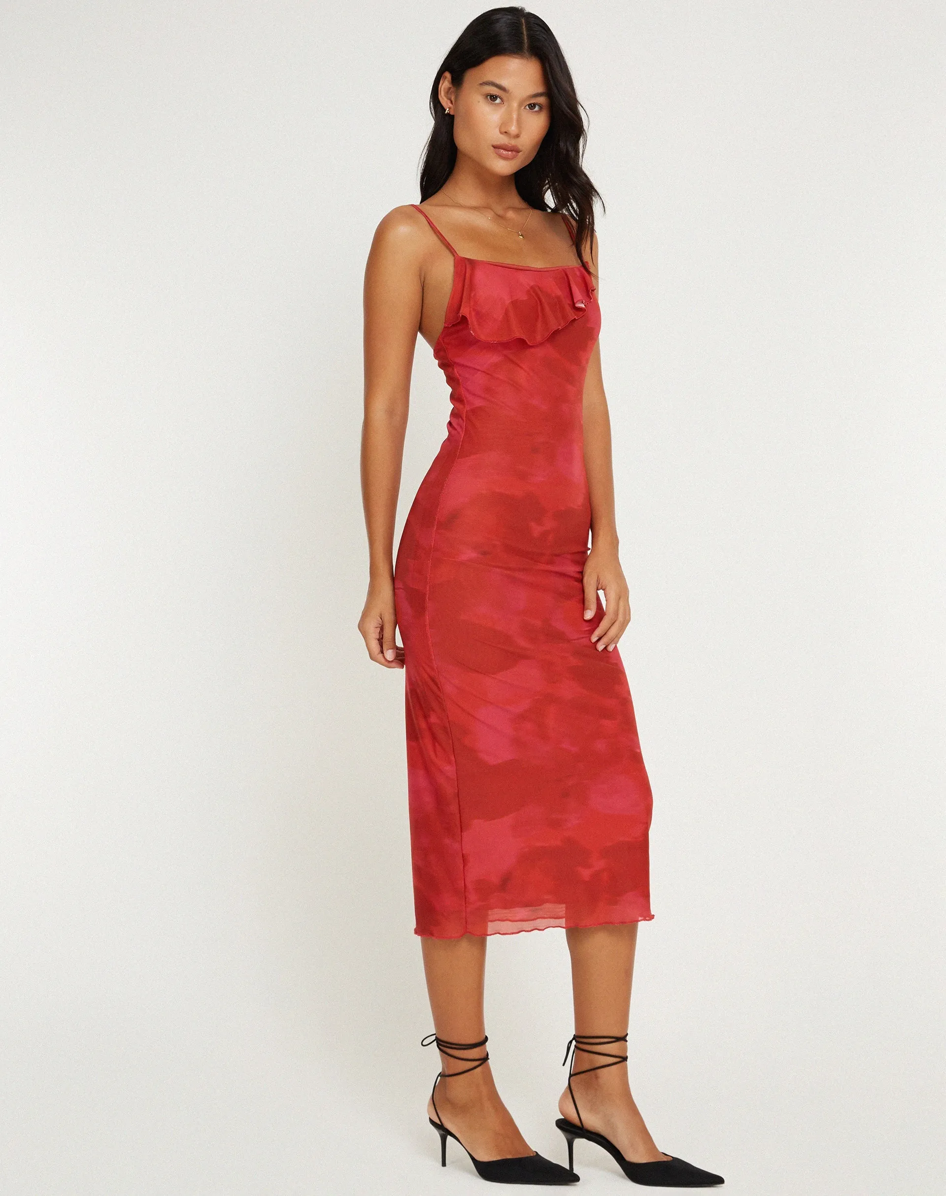 Kilia Midi Dress in Watercolour Floral Red sold by Motel Rocks product image thumbnail 4