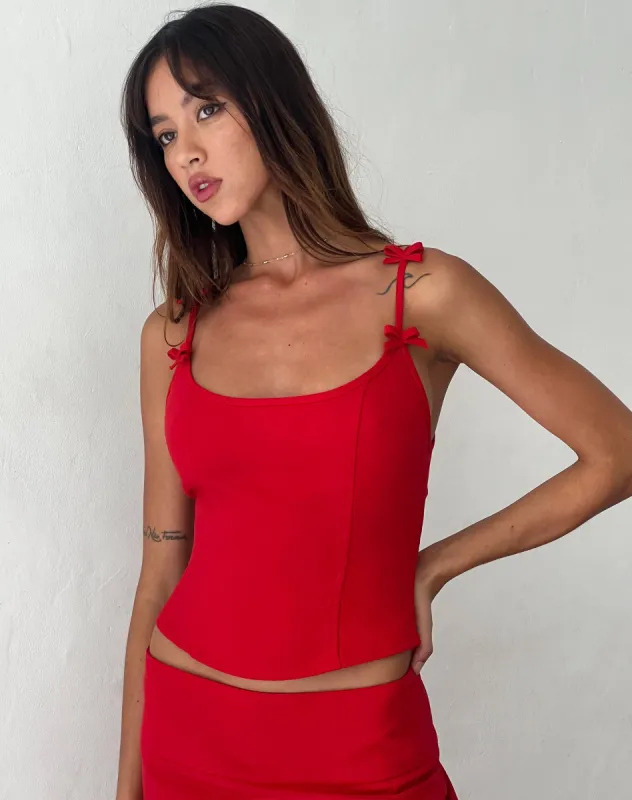Kaida Bow Detail Corset Top in Tailoring Red sold by Motel Rocks