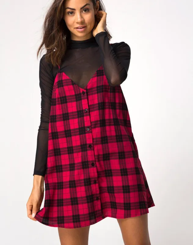 Sanna Dress in Winter Plaid Red and Black sold by Motel Rocks