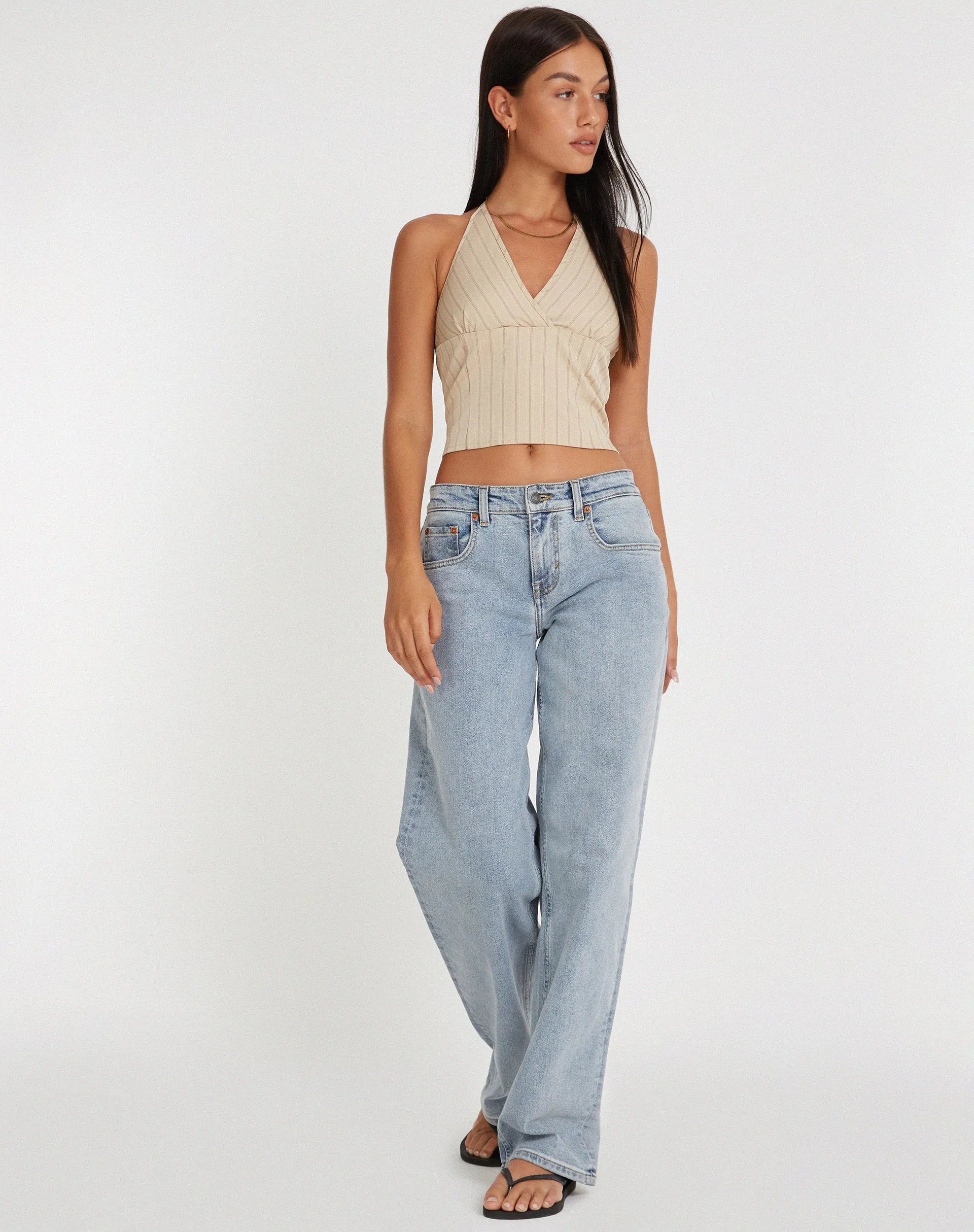 Hajra Halter Top in Cream Stripe sold by Motel Rocks product image thumbnail 3