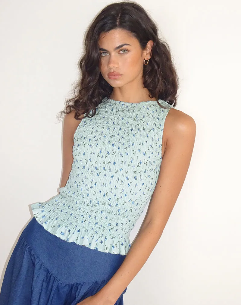Birita Shirred Top in Pretty Petal Green sold by Motel Rocks product image thumbnail 2