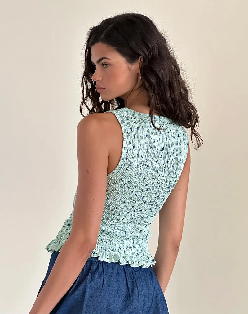 Birita Shirred Top in Pretty Petal Green sold by Motel Rocks product image thumbnail 4