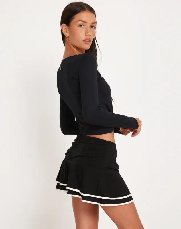 Ranta Mini Skirt in Black with Ivory Binding made by Motel Rocks