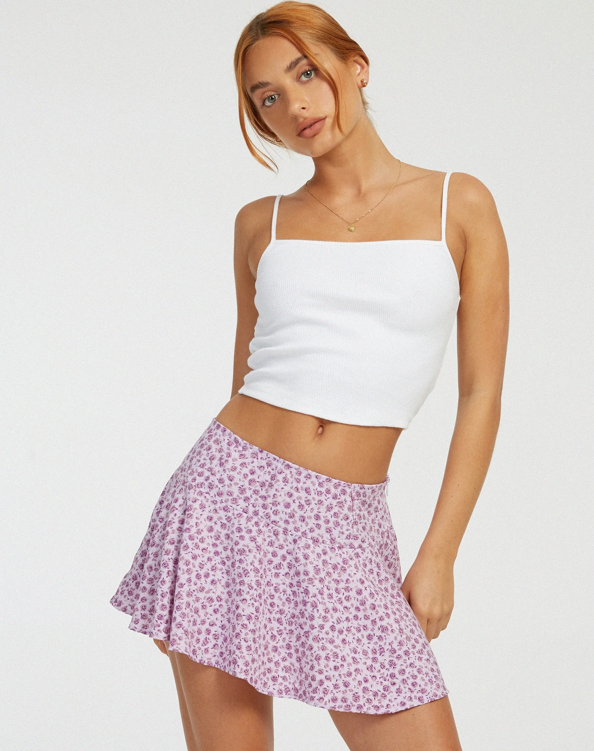 Rara Mini Skirt in Ditsy Rose Lilac sold by Motel Rocks