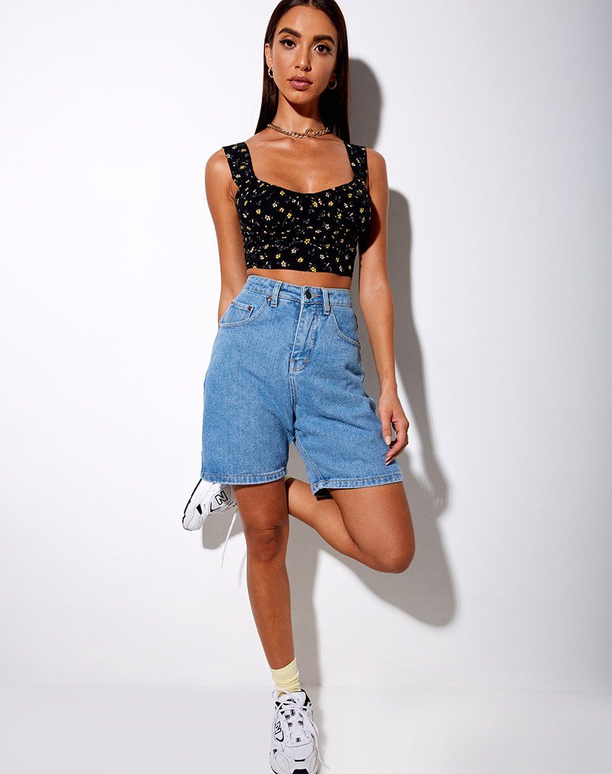 Gladis Vest Crop Top in Pretty Petal Black sold by Motel Rocks product image thumbnail 4