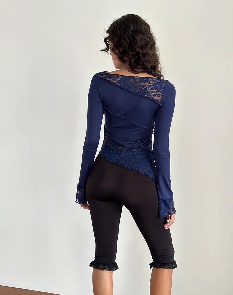 Lucca Long Sleeve Top in Slinky Lace Navy Blue sold by Motel Rocks product image thumbnail 3