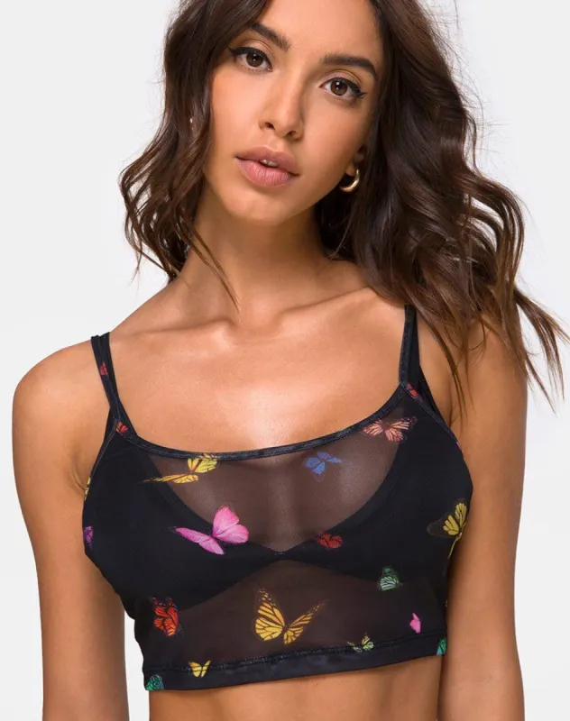 Bliss Crop Top in Mesh Black Butterfly sold by Motel Rocks