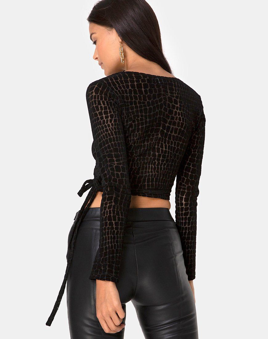 Kayak Wrap Top in Croc Flock Black sold by Motel Rocks product image thumbnail 2