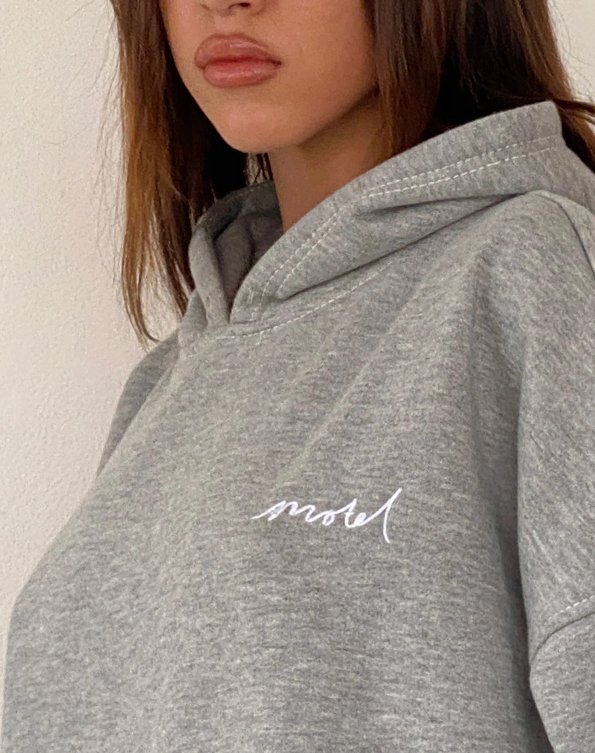 Oversize Hoodie in Grey Marl with Motel Scribble Embroidery sold by Motel Rocks product image thumbnail 4