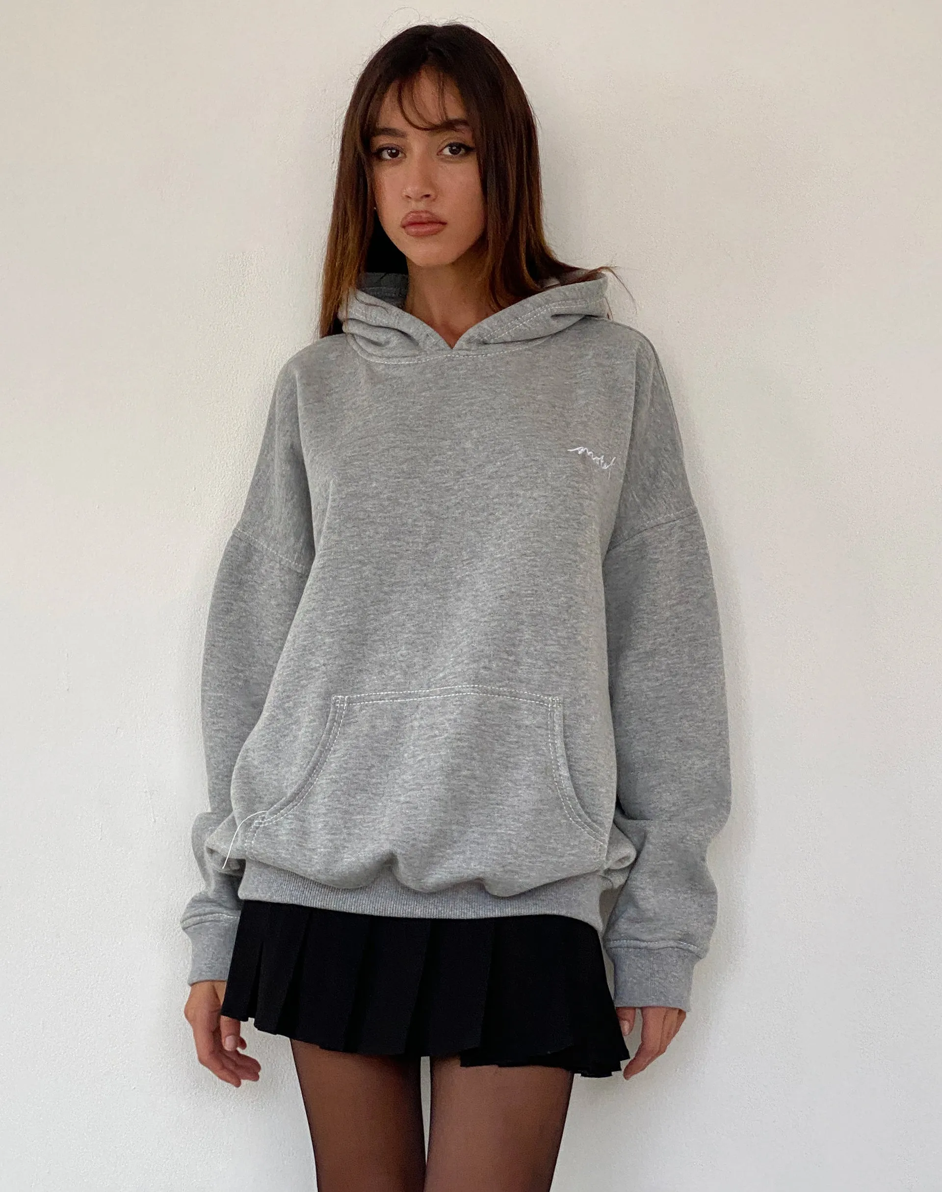 Oversize Hoodie in Grey Marl with Motel Scribble Embroidery sold by Motel Rocks product image thumbnail 2