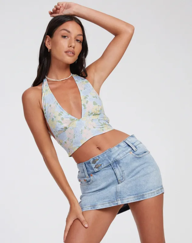 Nanda Crop Top in Washed Out Pastel Floral sold by Motel Rocks