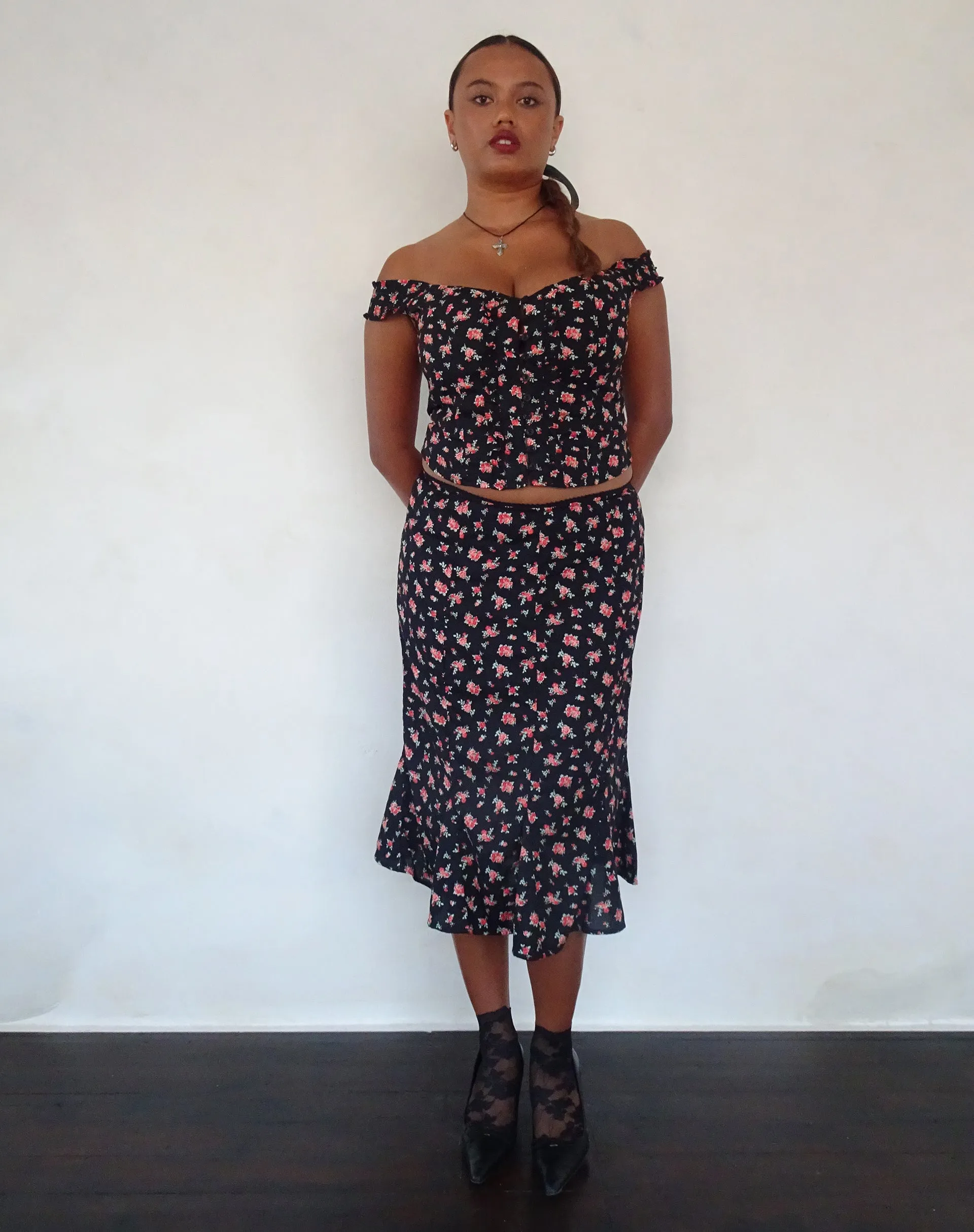 Uhuy Bardot Crop Top in Flowing Rose Black sold by Motel Rocks product image thumbnail 2