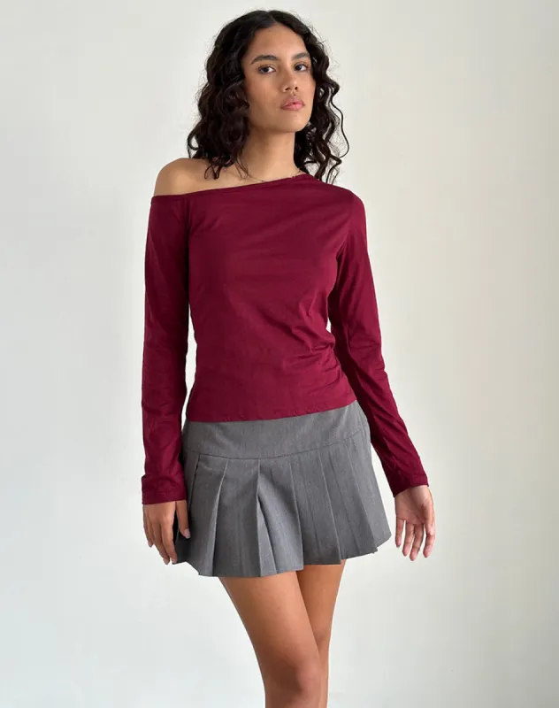 Ledez Asymmetric Slouchy Top in Burgundy Tissue sold by Motel Rocks