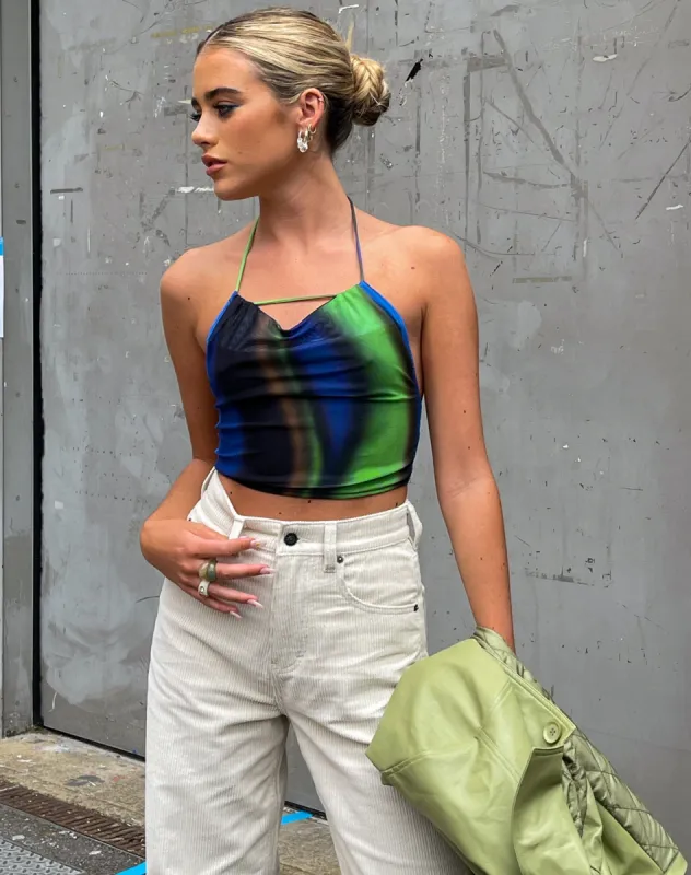 MOTEL X OLIVIA NEILL Salet Crop Top in Solarized Green and Blue sold by Motel Rocks