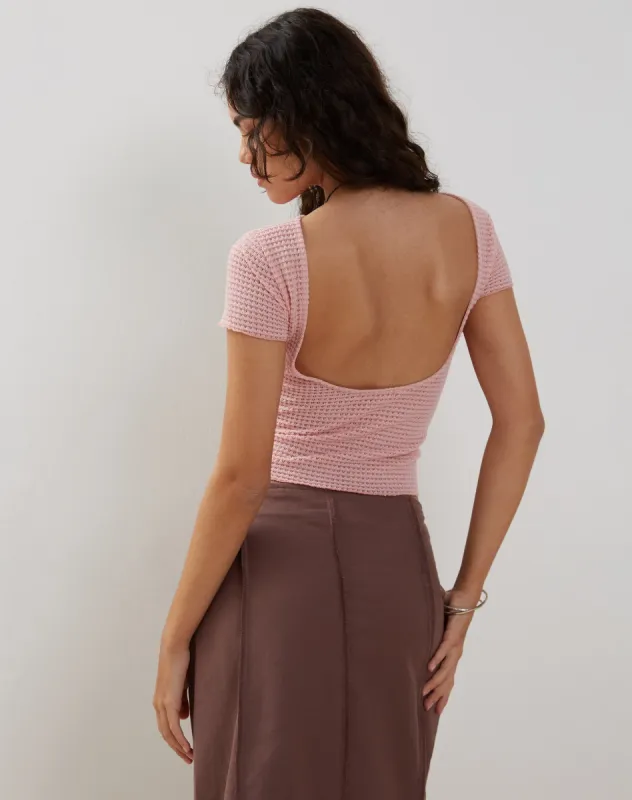 Xiwang Crop Top in Salmon Textured Crochet sold by Motel Rocks