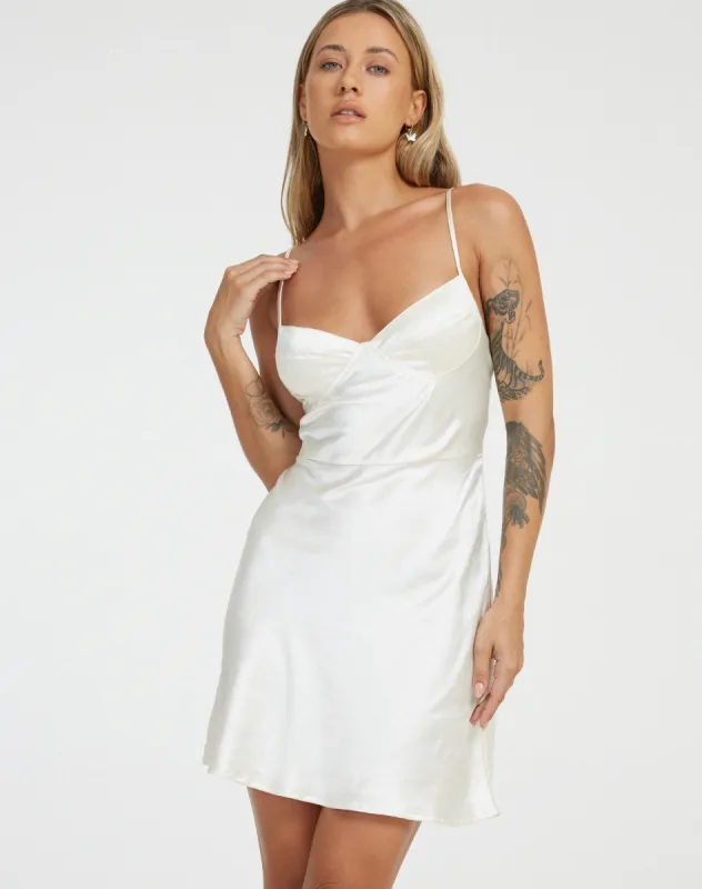 Lebby Mini Dress in Satin Ivory sold by Motel Rocks