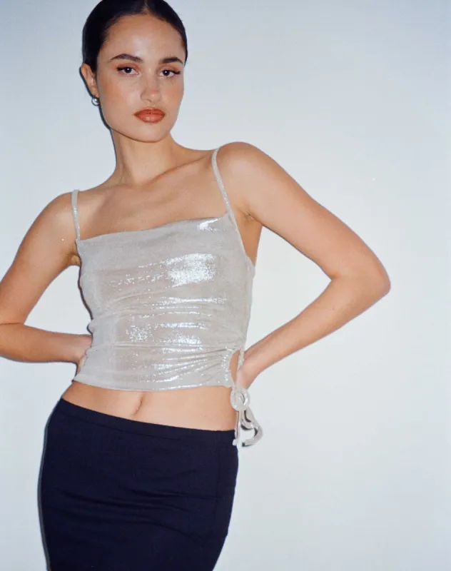 Pratiba Strappy Top in Silver made by Motel Rocks
