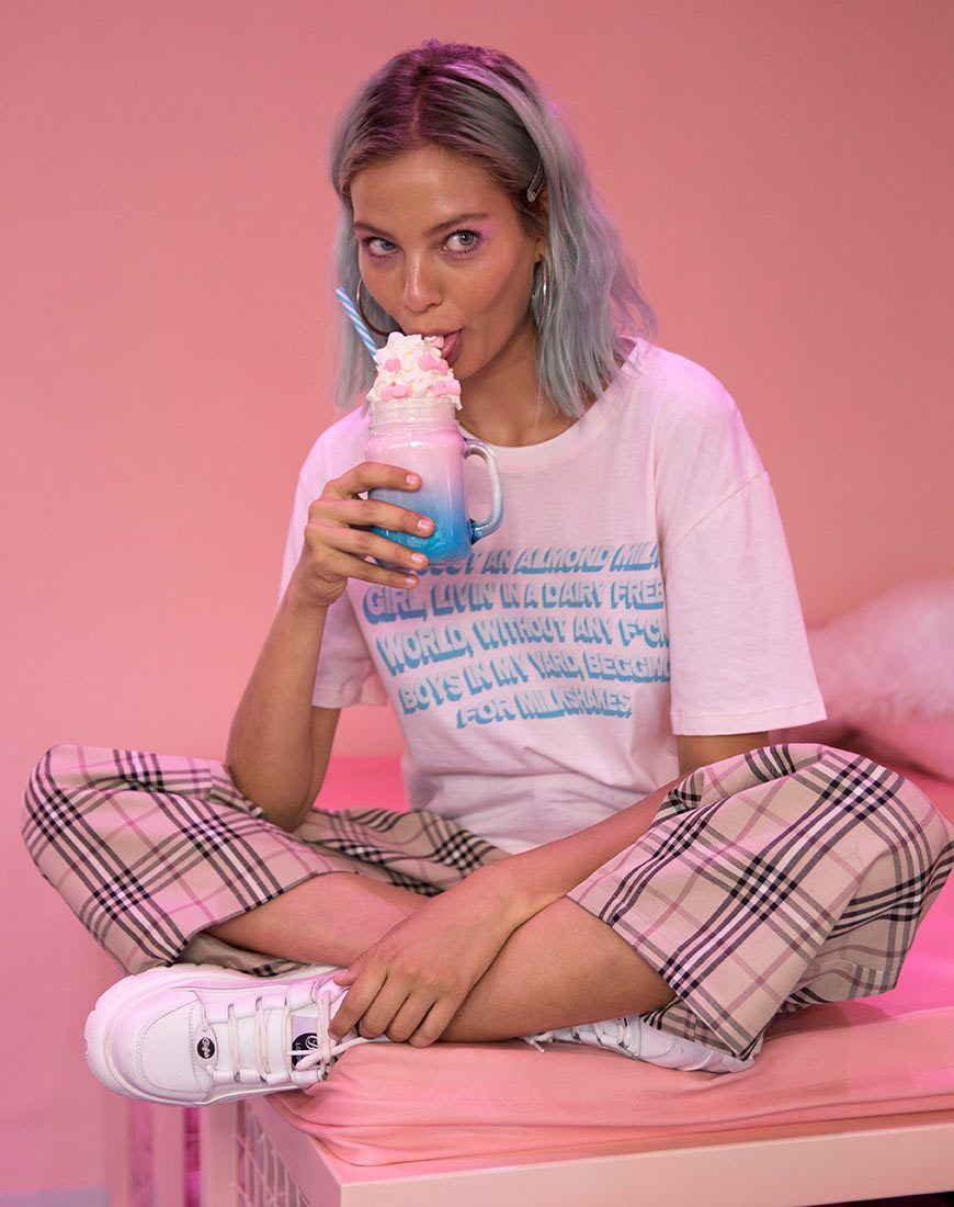 Oversize Basic Tee in Soft Pink with Almond Milk Girl Text X Top Girl sold by Motel Rocks product image thumbnail 4