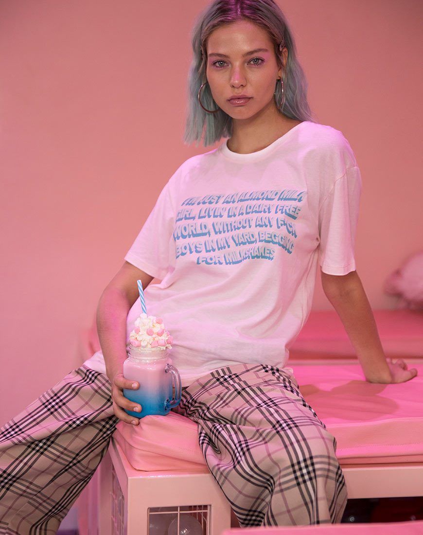 Oversize Basic Tee in Soft Pink with Almond Milk Girl Text X Top Girl sold by Motel Rocks product image thumbnail 3