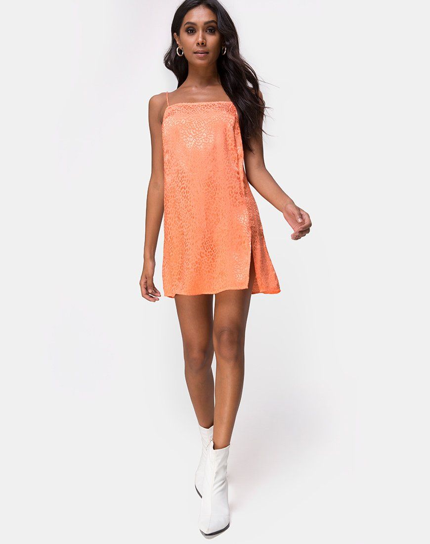 Datista Slip Dress in Satin Cheetah Coral sold by Motel Rocks product image thumbnail 3