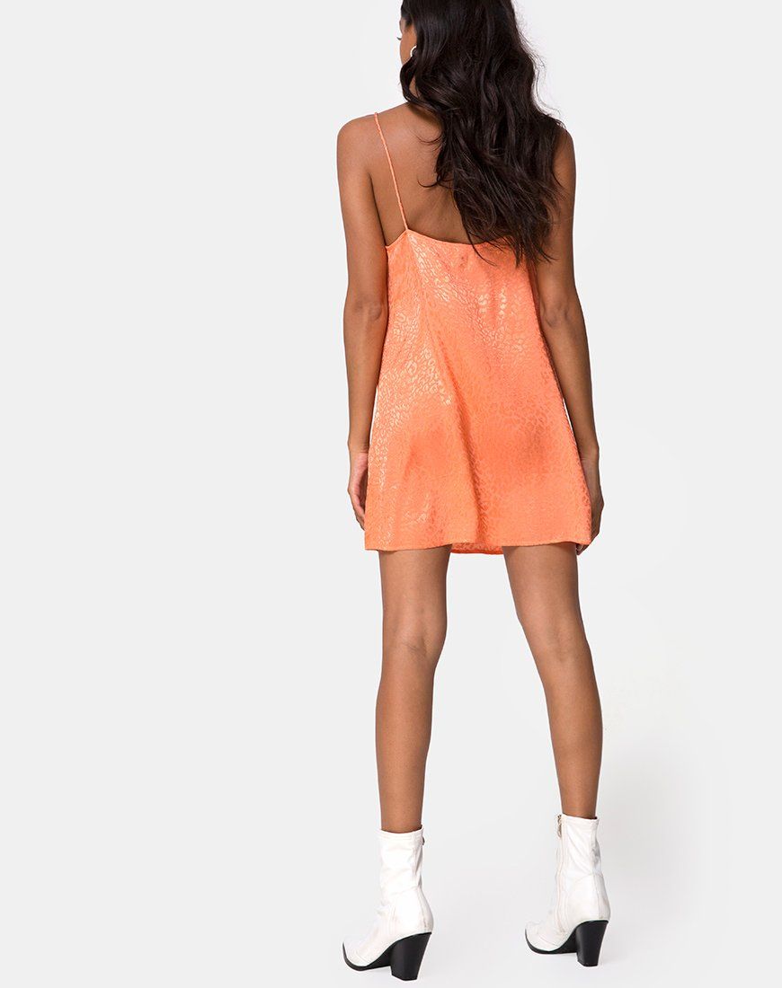 Datista Slip Dress in Satin Cheetah Coral sold by Motel Rocks product image thumbnail 4