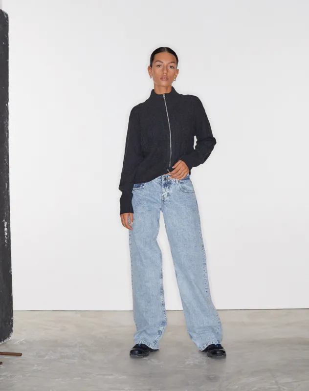 Lemila Cable Knit Jacket in Dark Shadow sold by Motel Rocks