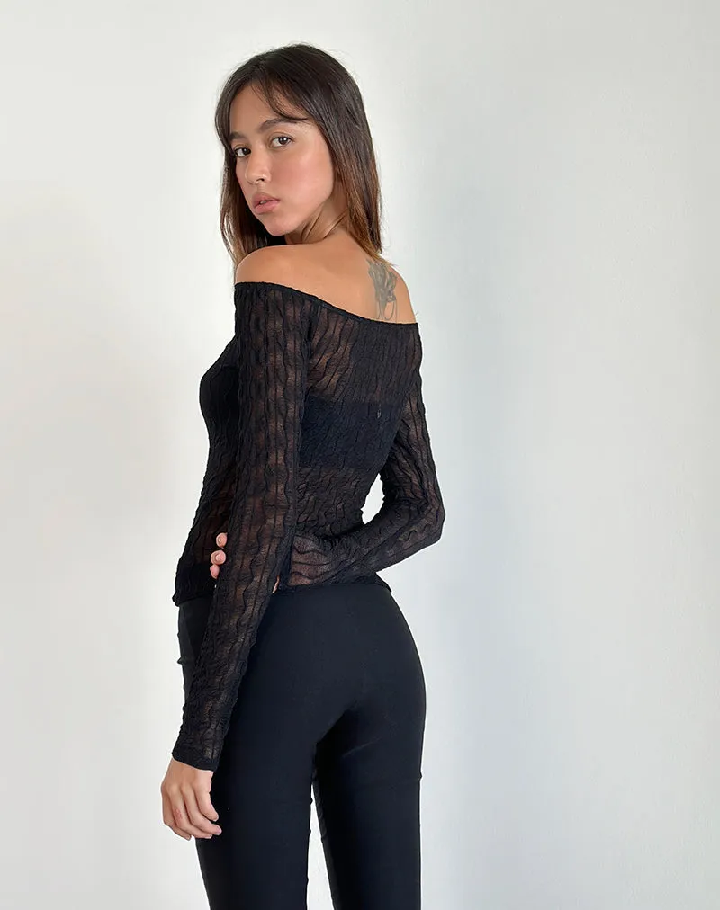Kazi Bardot Top in Crinkle Black sold by Motel Rocks product image thumbnail 4