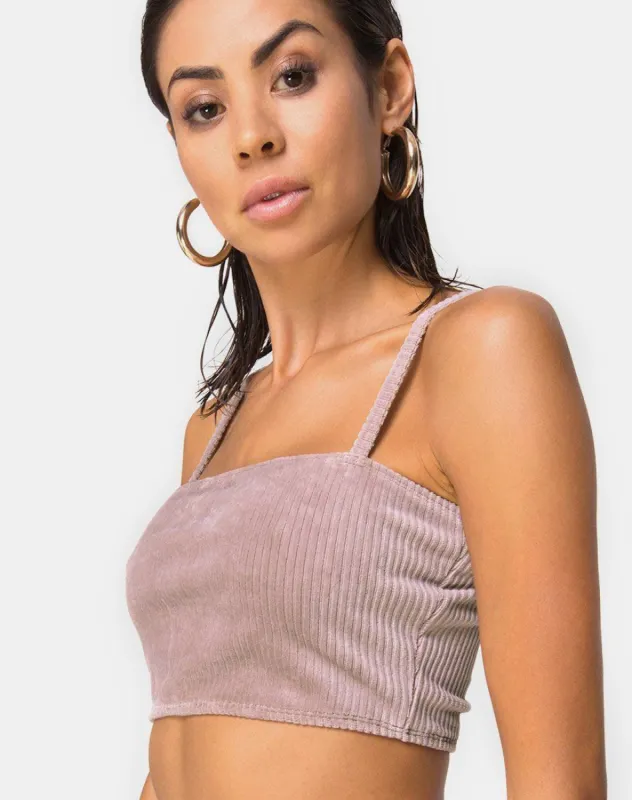 Kylie Crop Top in Rib Taupe sold by Motel Rocks