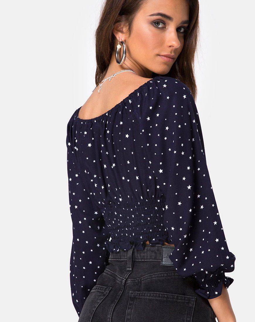 Lancer Crop Top in Stars Struck Navy sold by Motel Rocks product image thumbnail 2