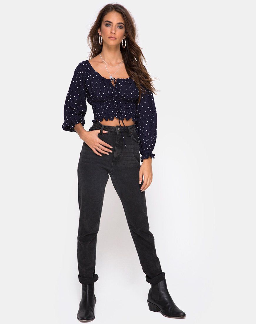 Lancer Crop Top in Stars Struck Navy sold by Motel Rocks product image thumbnail 3