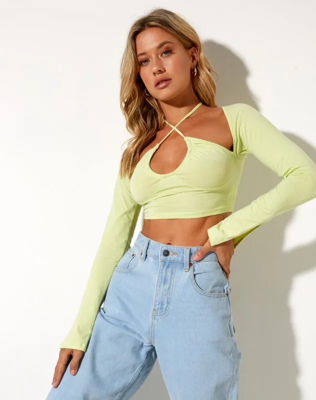 Sira Crop Top in Elfin Yellow made by Motel Rocks