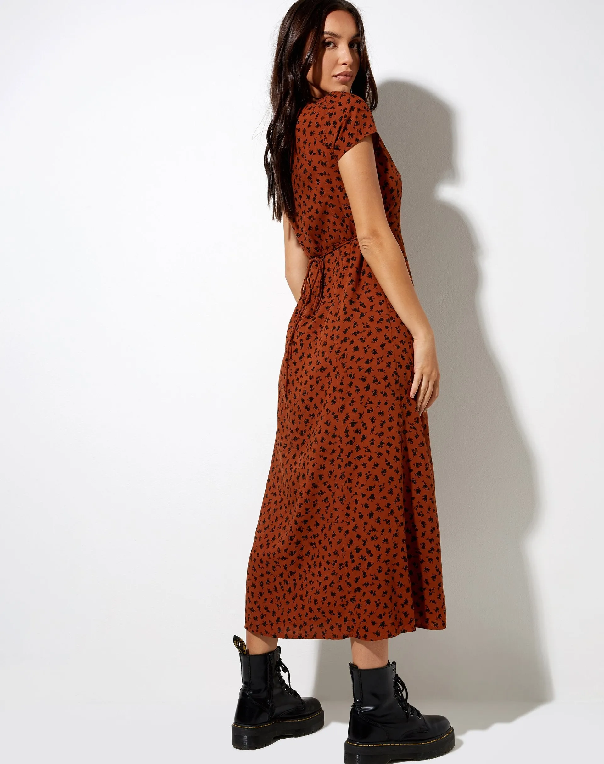 Sanrin Midi Dress in Dainty Daisy Bombay Brown sold by Motel Rocks product image thumbnail 4